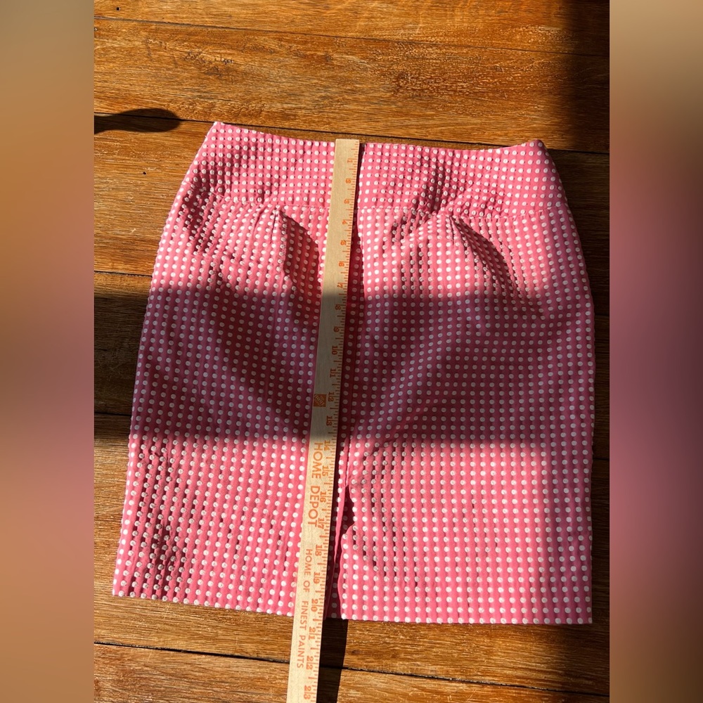 LOFT Pink White Polka Dot Side Zip Pencil Mini Skirt Bow Accent Lined size 6 - Picture 13 of 15